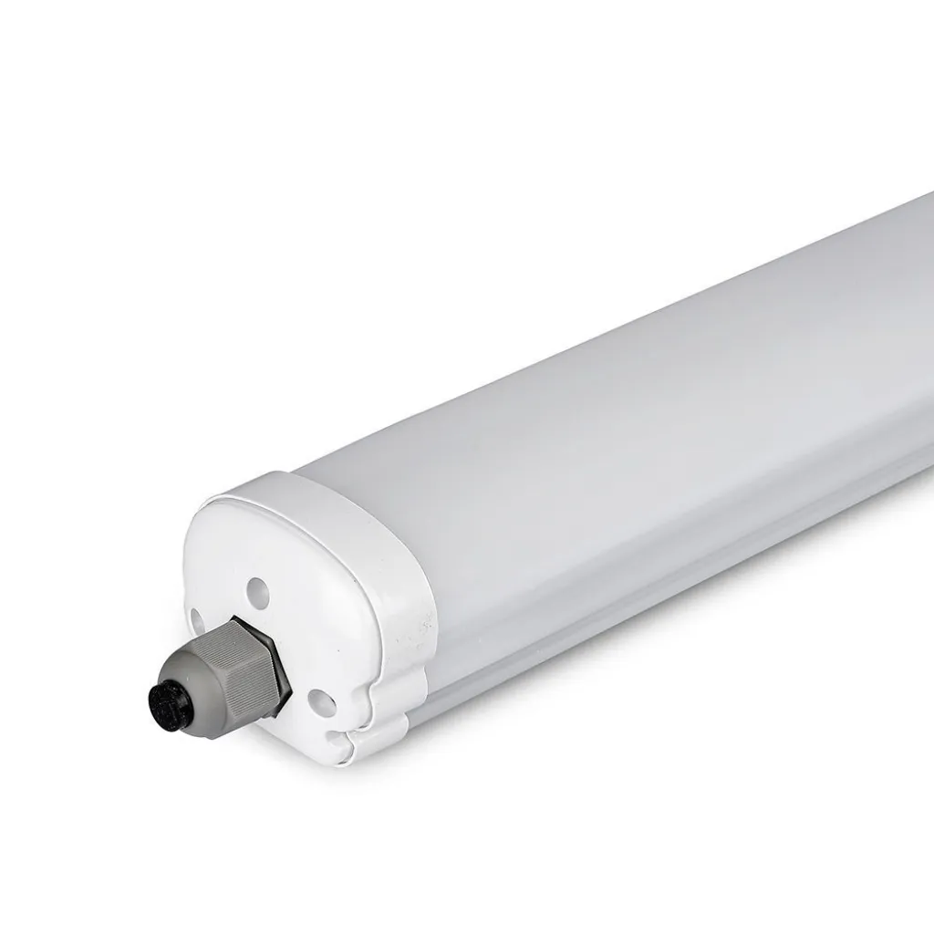 Plafoniera LED Impermeabile 48W 120LM/W G-Series 150cm 4000K, vista angolata con connettore