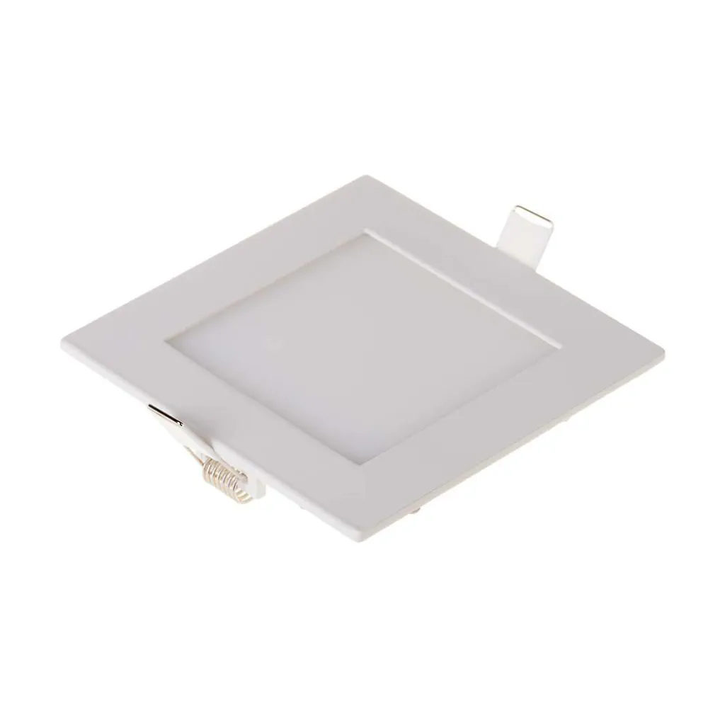 Mini Pannello LED 3W Montaggio ad Incasso Quadrato Colore Bianco 2700K, vista angolata dall'alto