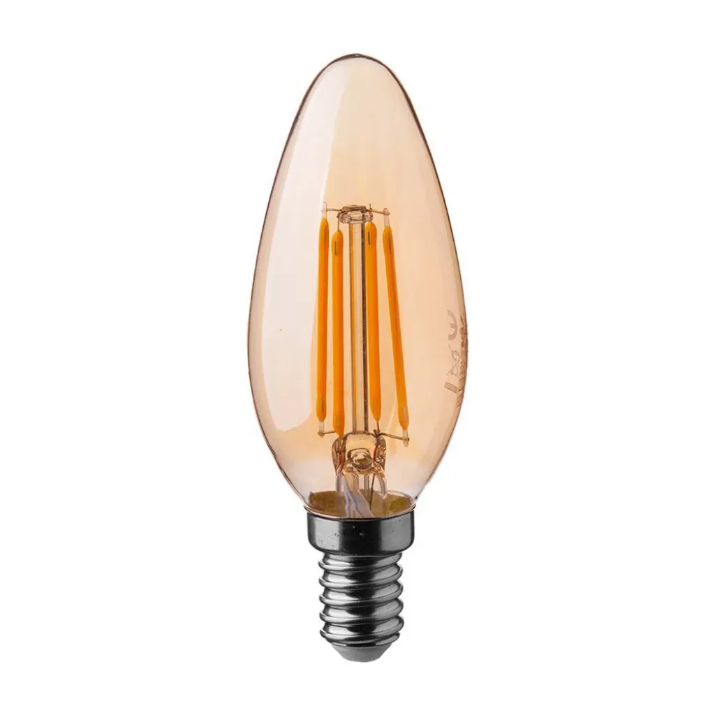 Lampadina LED E14 4W Candela Filamento Ambrato 2200K, vista frontale