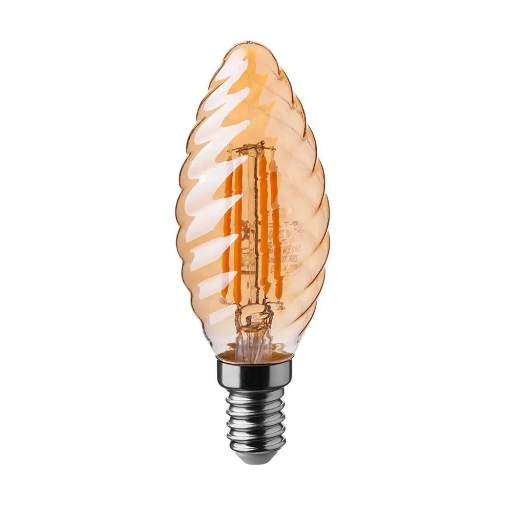 Lampadina LED E14 4W Candela Tortiglione Filamento Ambrato 2200K, vista frontale