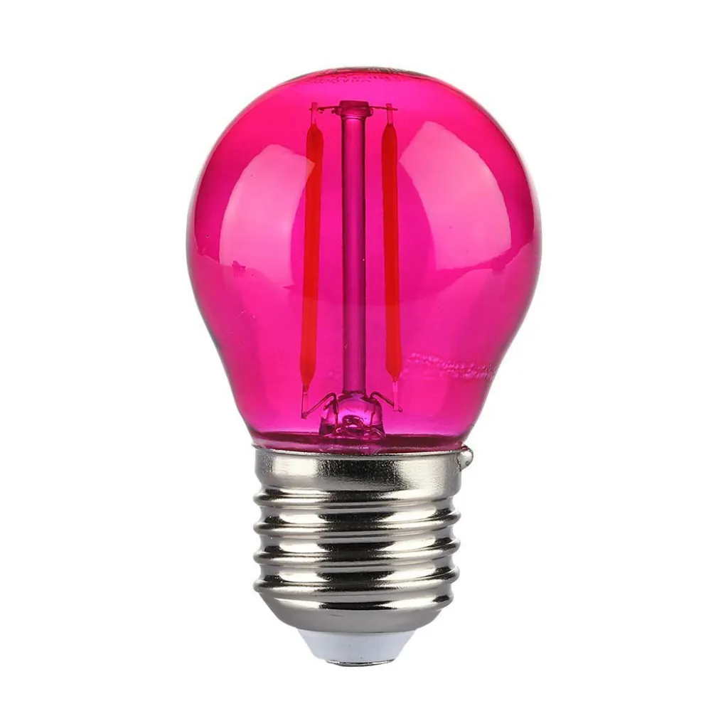 Lampadina LED E27 2W G45 Filamento Colore Rosa, vista frontale