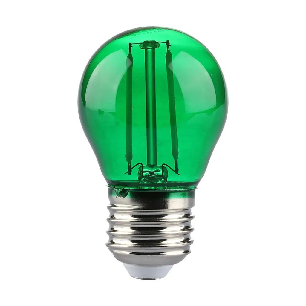Lampadina LED E27 2W G45 Filamento Colore Verde, vista