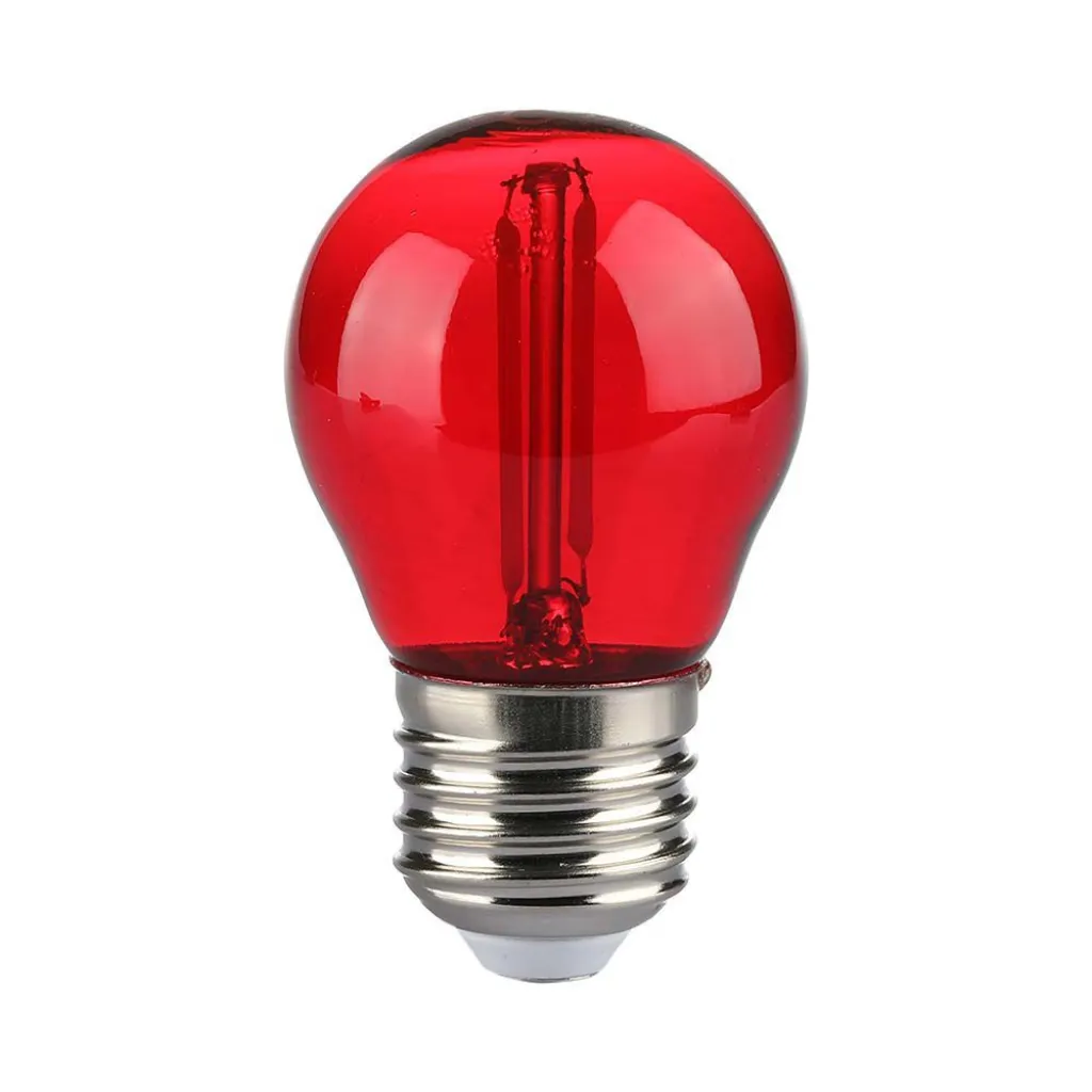 Lampadina LED E27 2W G45 Filamento Colore Rosso, vista frontale