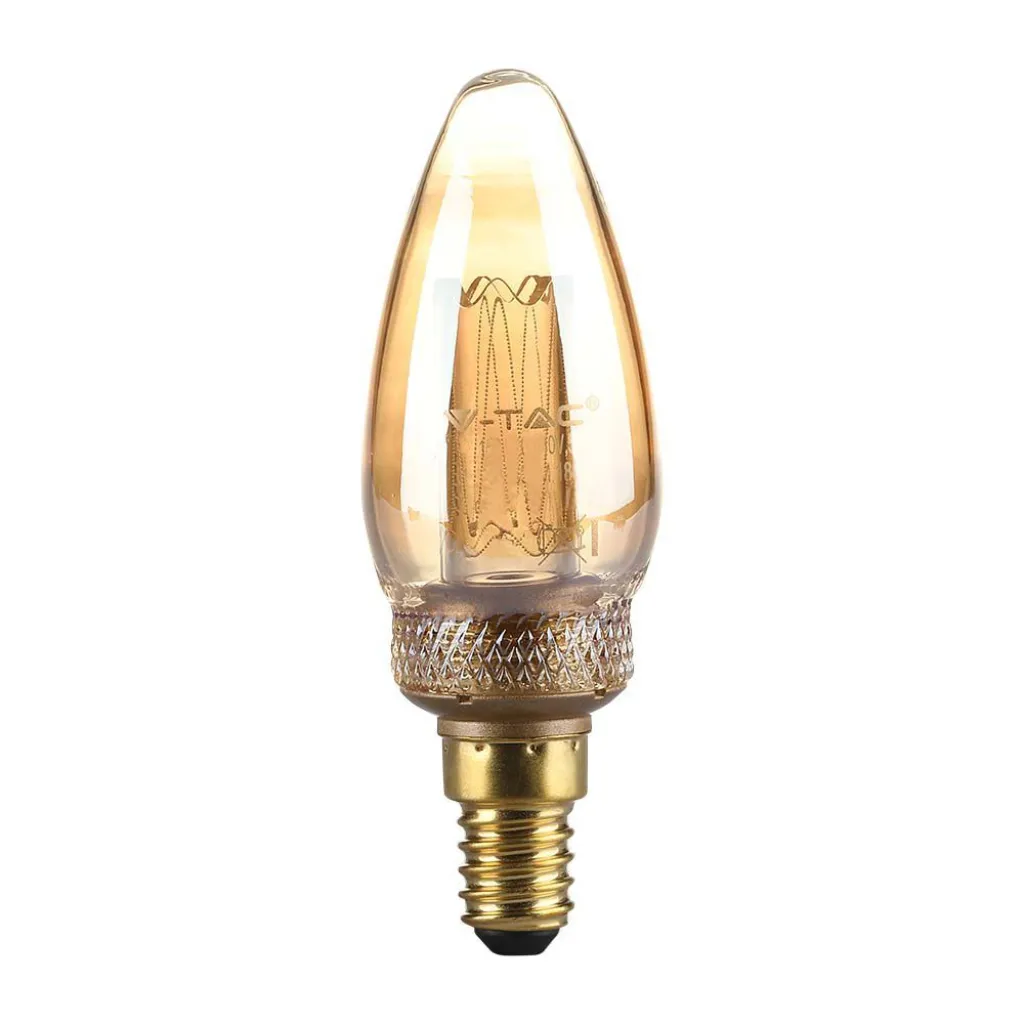 Lampadina LED E14 2W Candela Filamento Ambrato Art 1800K, vista frontale