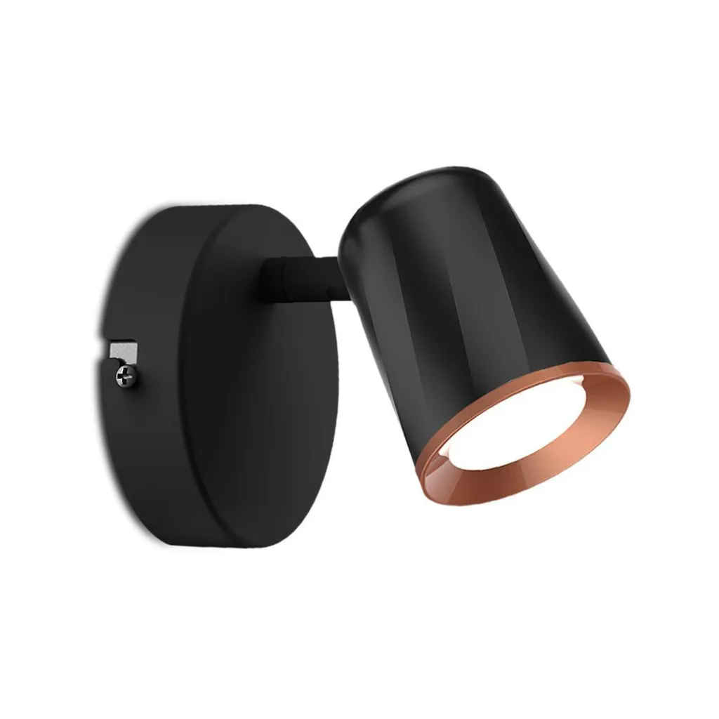 Faretto LED da Muro 5W con Testa Orientabile Colore Nero 4000K, vista angolata frontale