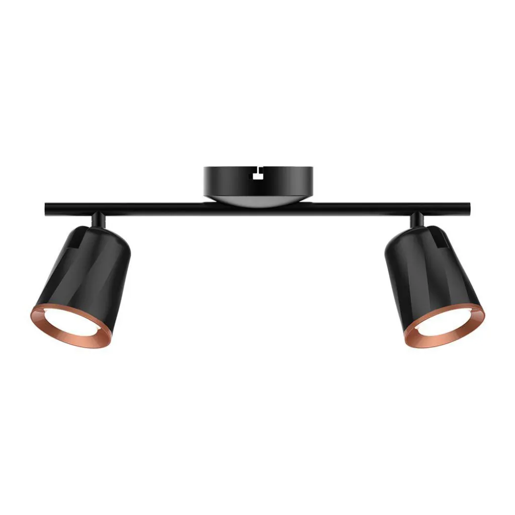 Faretto LED da Muro Doppio 10W con Testa Orientabile Colore Nero 3000K, vista frontale