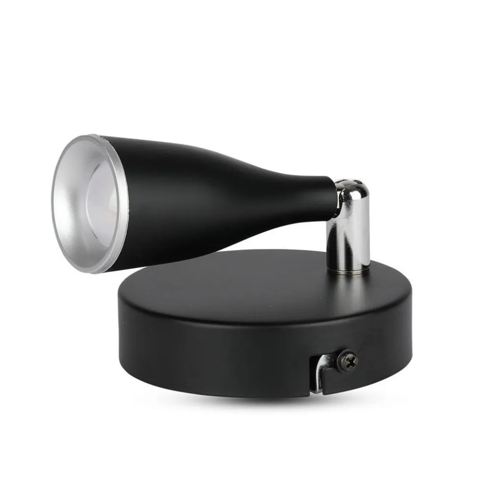 Faretto LED da Muro 4,5W con Testa Orientabile Colore Nero 3000K, vista angolata