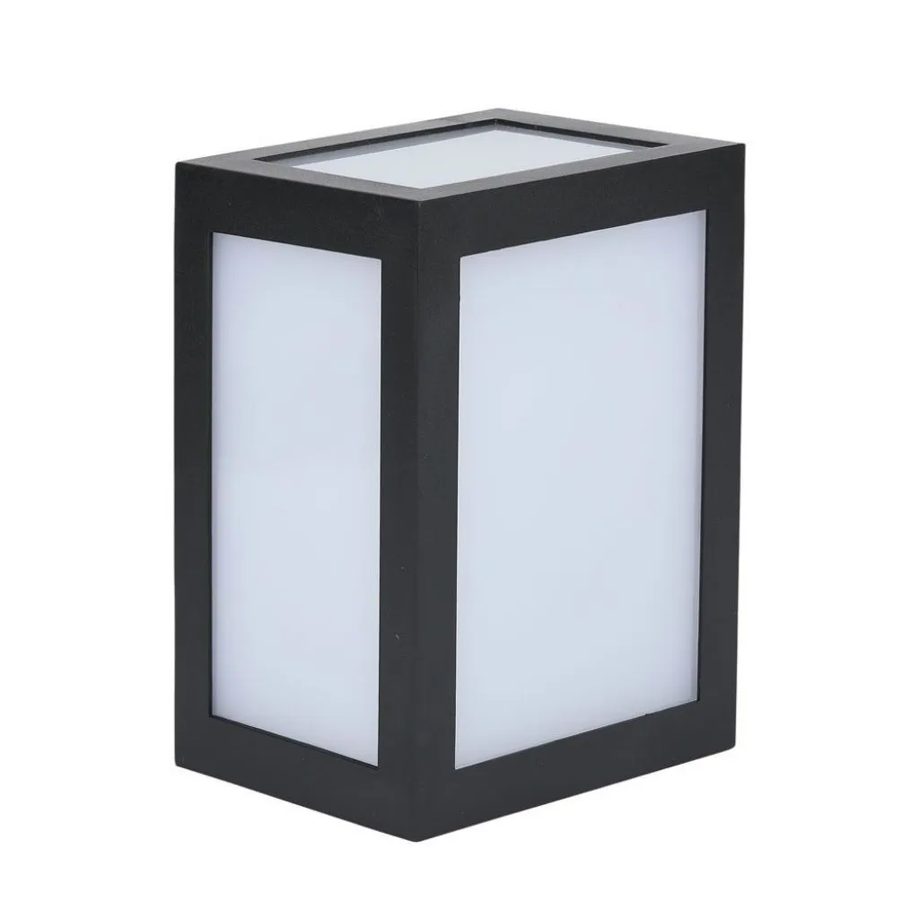 Lampada LED da Muro a Lanterna 12W Quadrata Colore Nero 3000K, vista angolata
