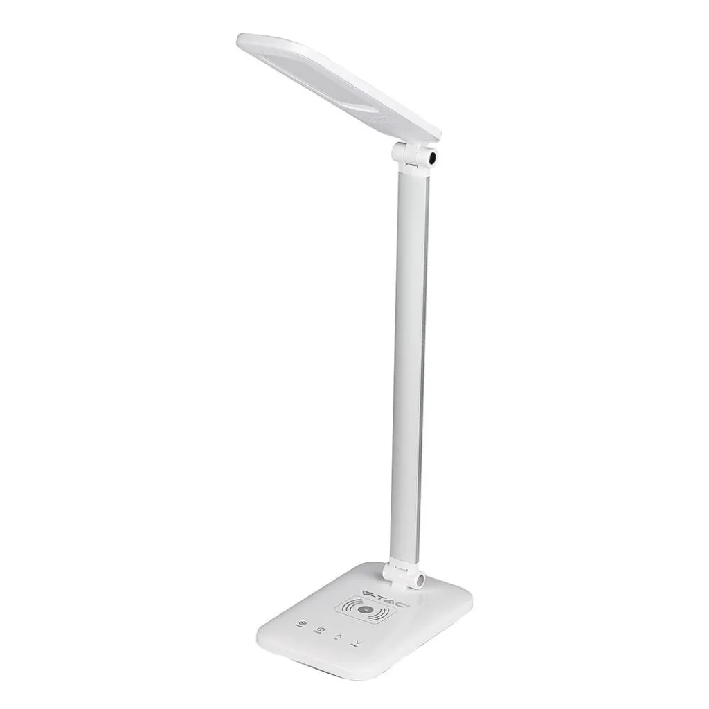 Lampada LED da Tavolo 7W Multifunzione 3 in 1 con Caricatore Wireless Colore Bianco, vista frontale angolata