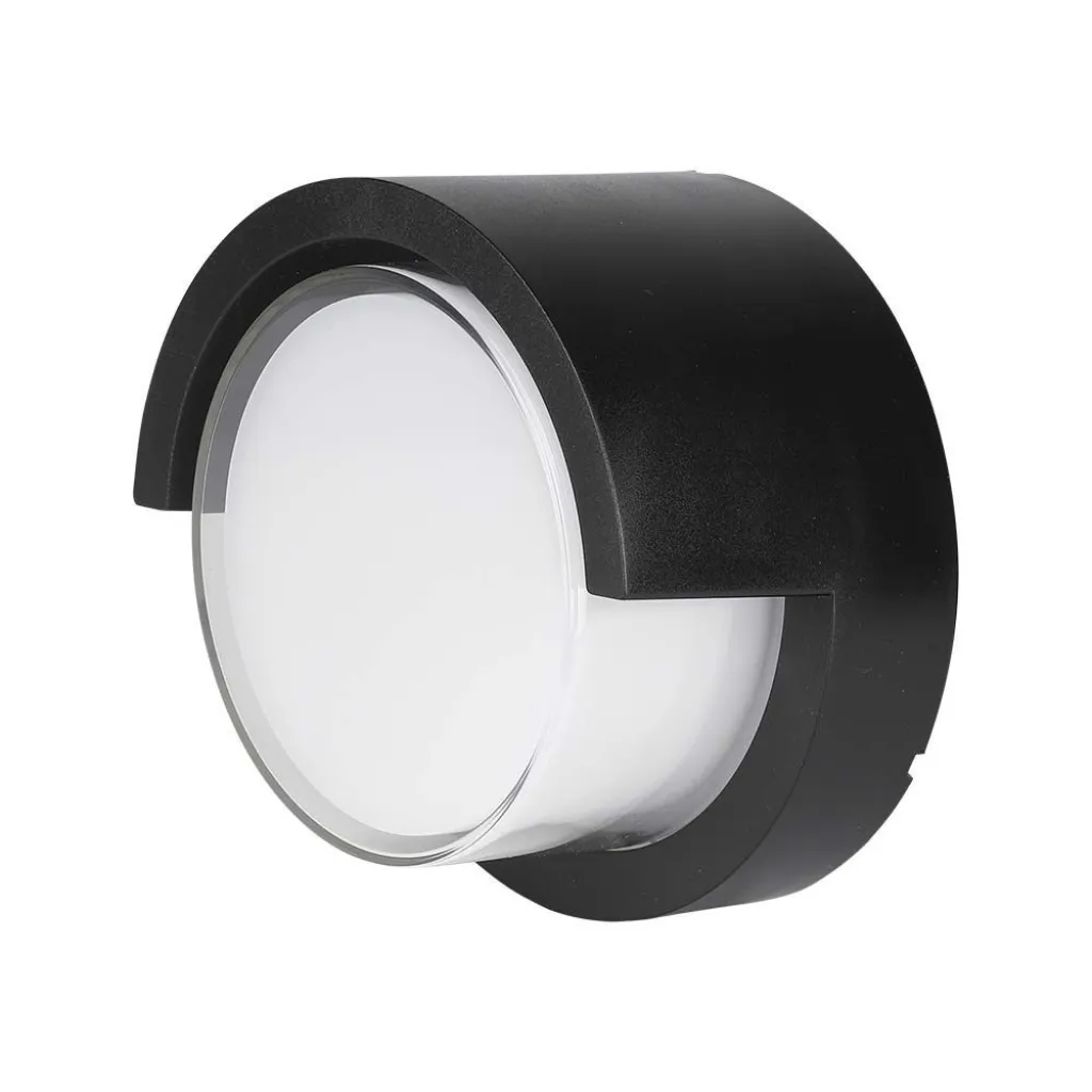 Lampada LED da Muro Rotonda 12W con Diffusore Semicoperto Nera 3000K, vista angolata