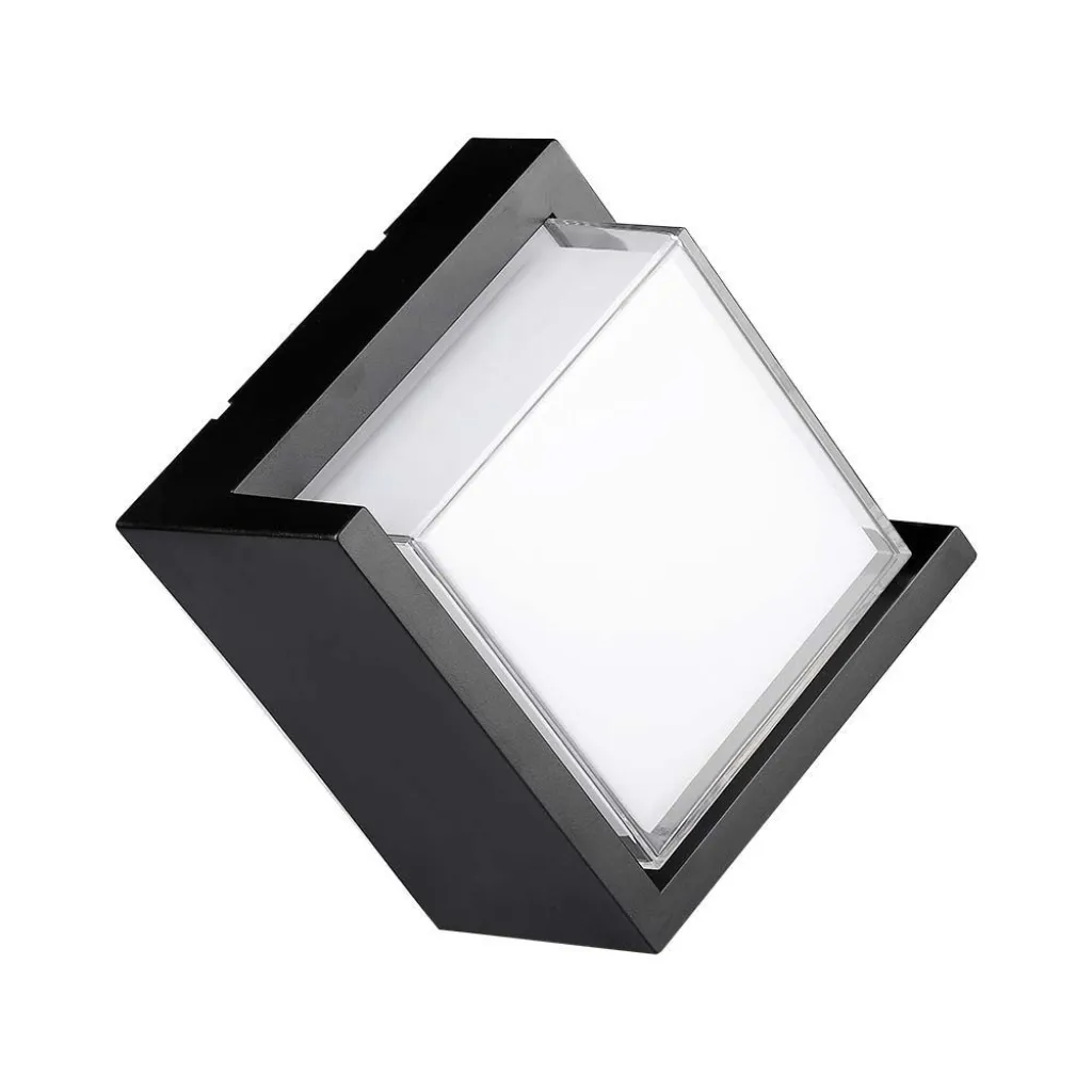 Lampada LED da Muro Quadrato 12W con Diffusore Semicoperto Nera 4000K, vista angolata