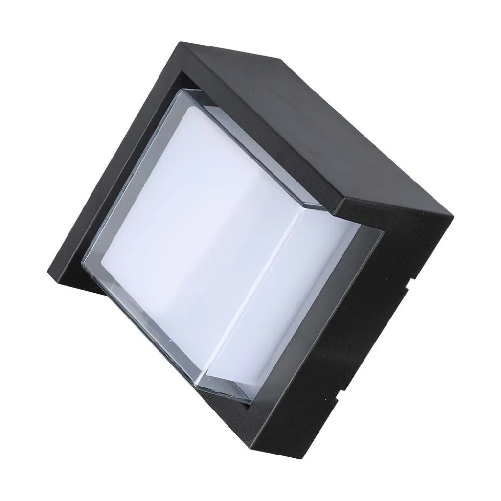 Lampada LED da Muro Quadrata 7W con Diffusore Semicoperto Colore Nero 3000K, vista angolata