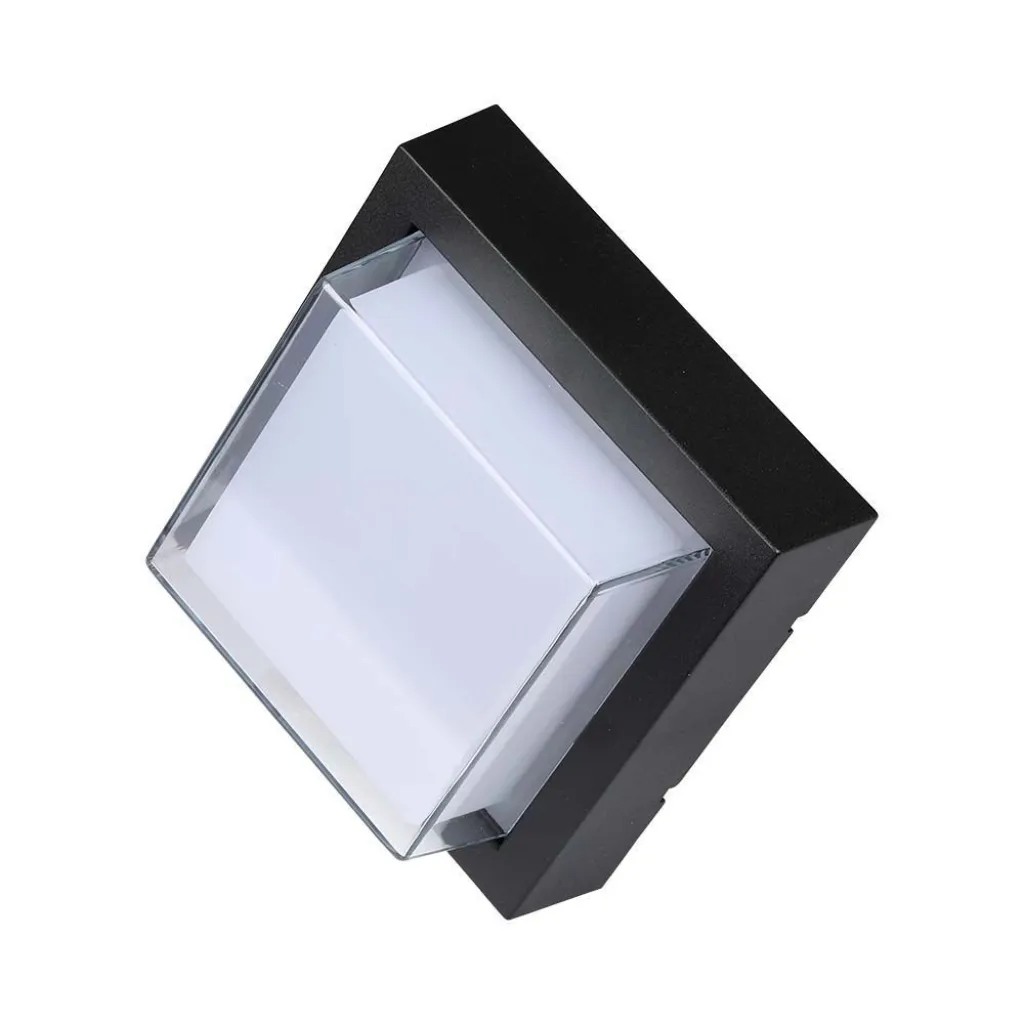 Lampada LED da Muro Quadrata con Diffusore Semicoperto 7W Nera 3000K, vista angolata