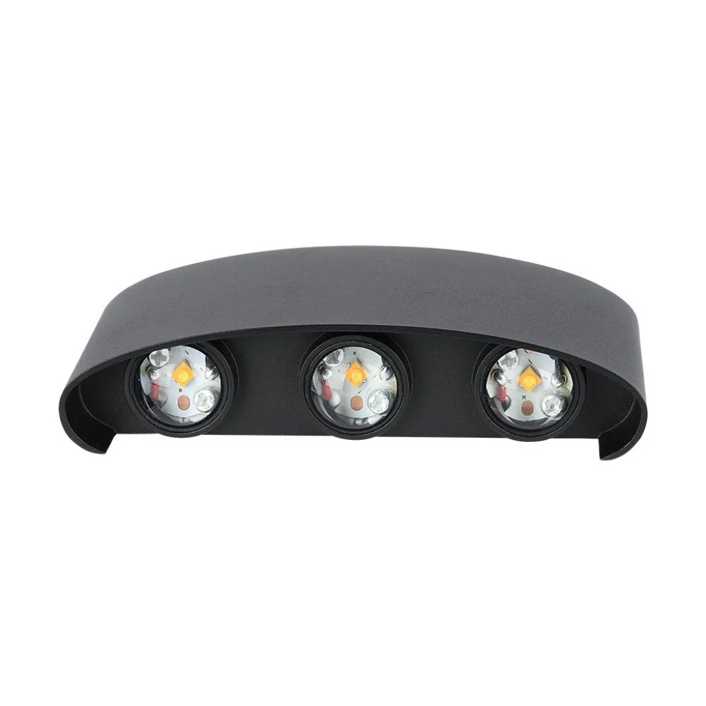 Applique LED da Muro 5W Doppio Fascio Luminoso Corpo Nero 3000K, vista frontale