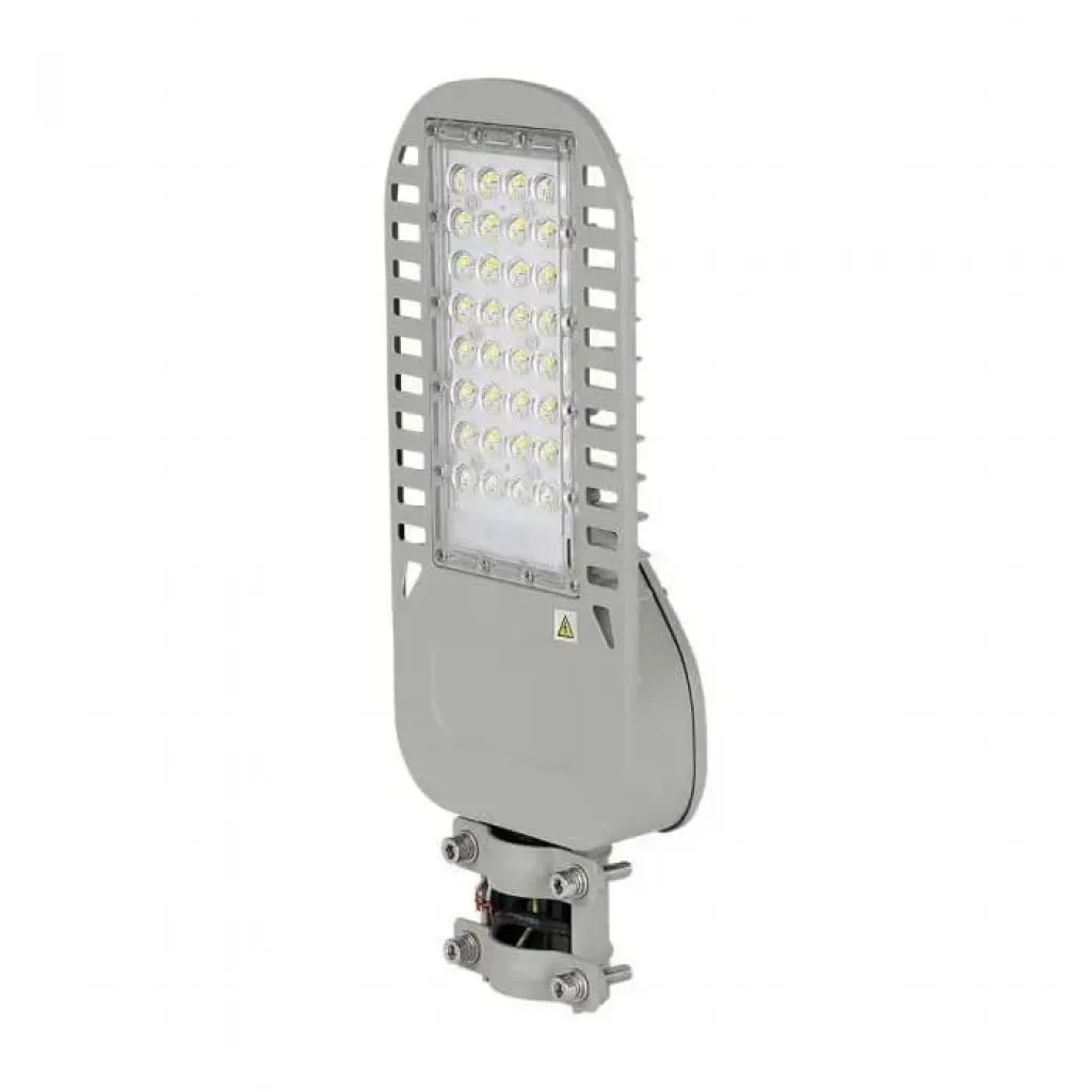 Armatura Stradale LED Chip Samsung Slim 50W 135LM/W Colore Grigio 4000K, vista frontale angolata