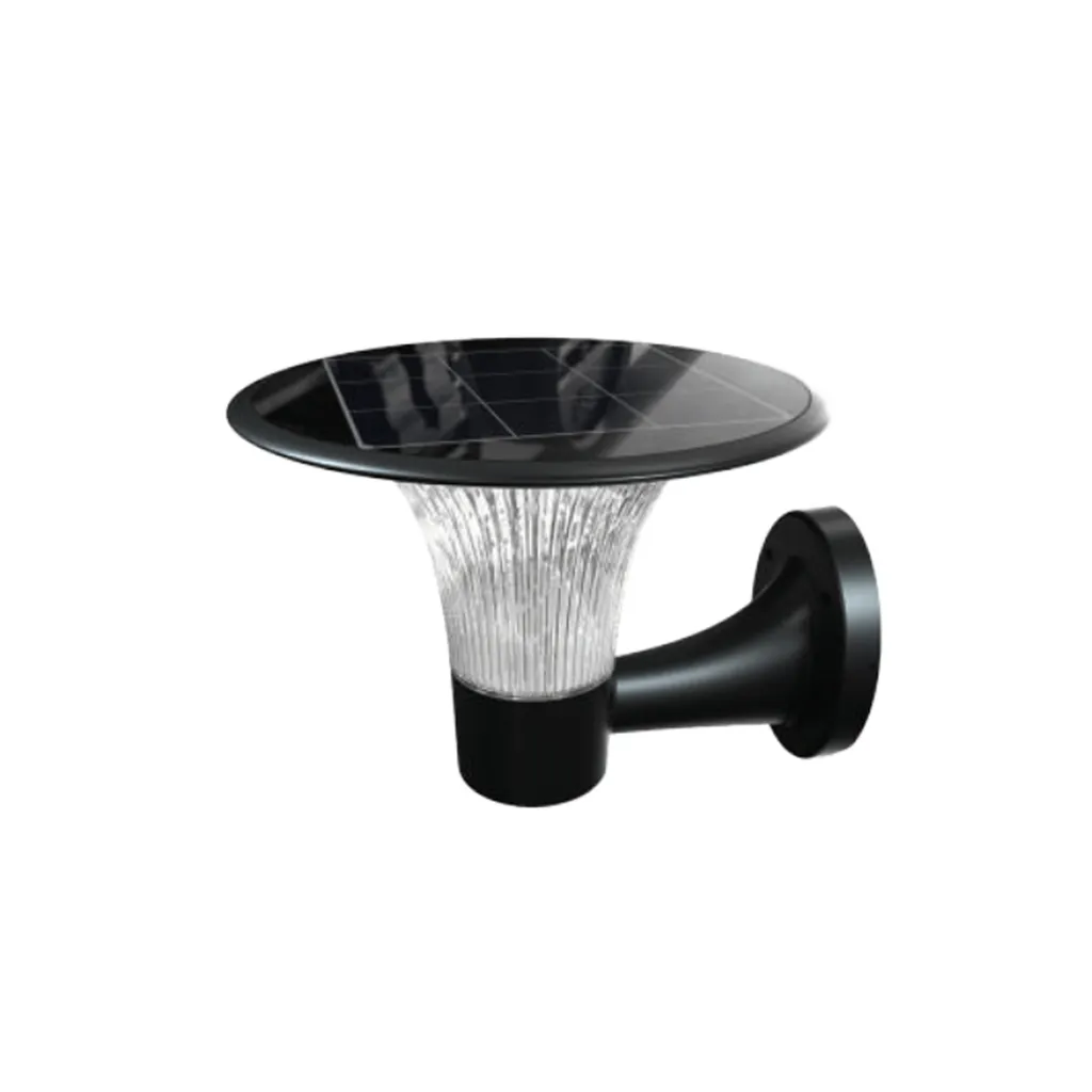 Lampada LED 15W da Muro con Pannello Solare e Batteria LiFePO4 3.2V + Sensore di Movimenti Colore Nero CCT 4000K+6000K, vista frontale angolata