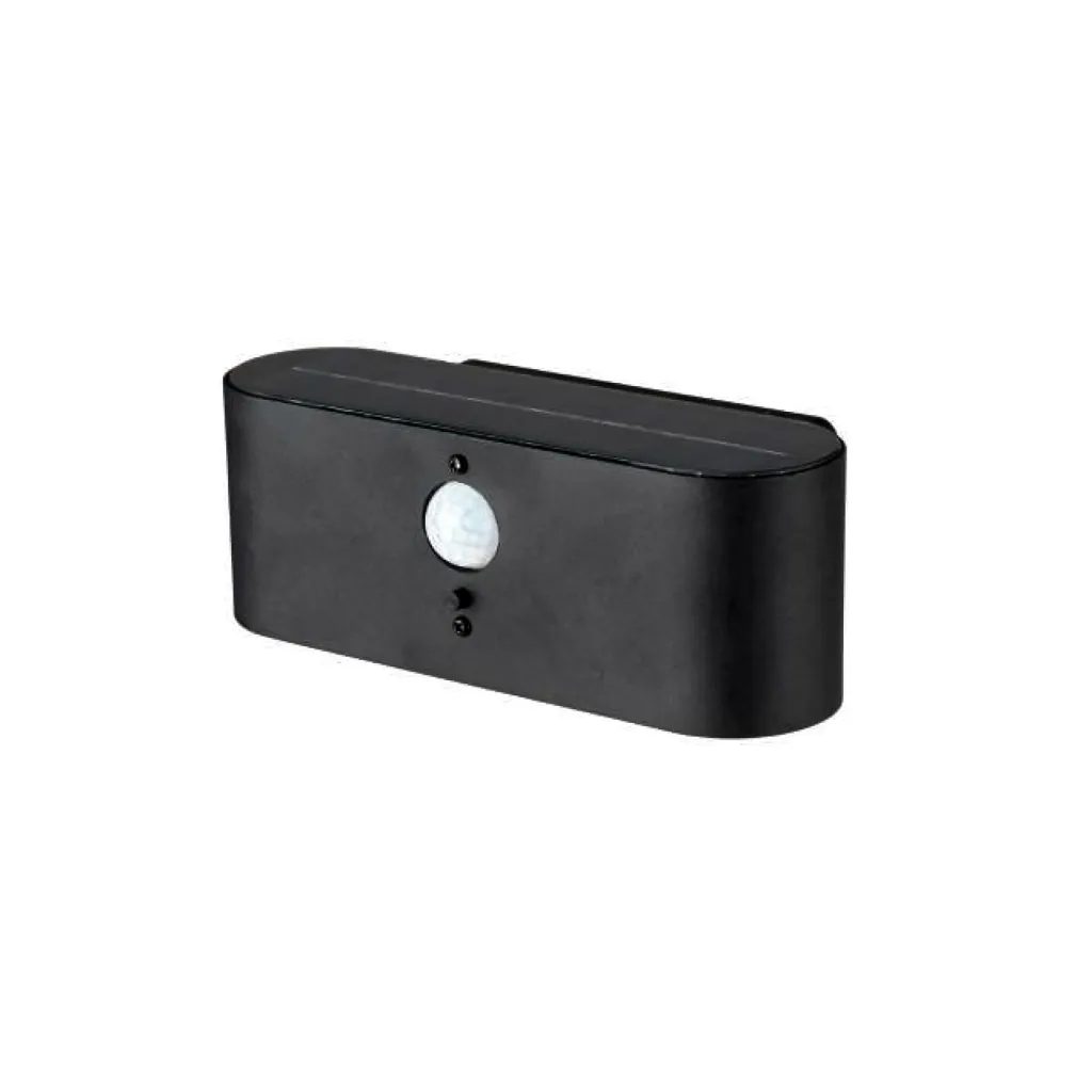 Lampada LED da Muro 2.5W Con Pannello Solare e Sensore PIR Colore Nero 3000K, vista frontale angolata