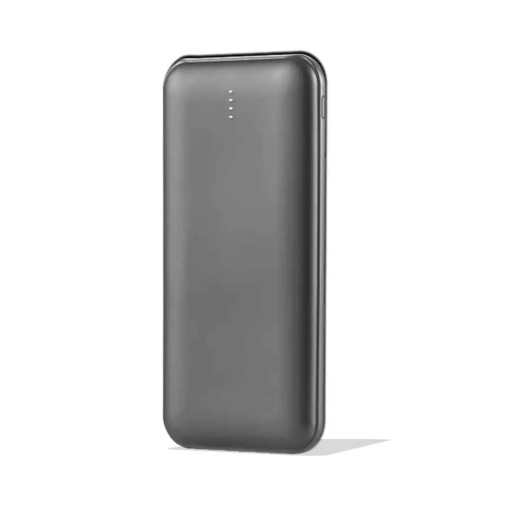 Power Bank Slim 10000mAh Carica Veloce 10W con Dual USB e Type-C Colore Grigio, vista frontale angolata