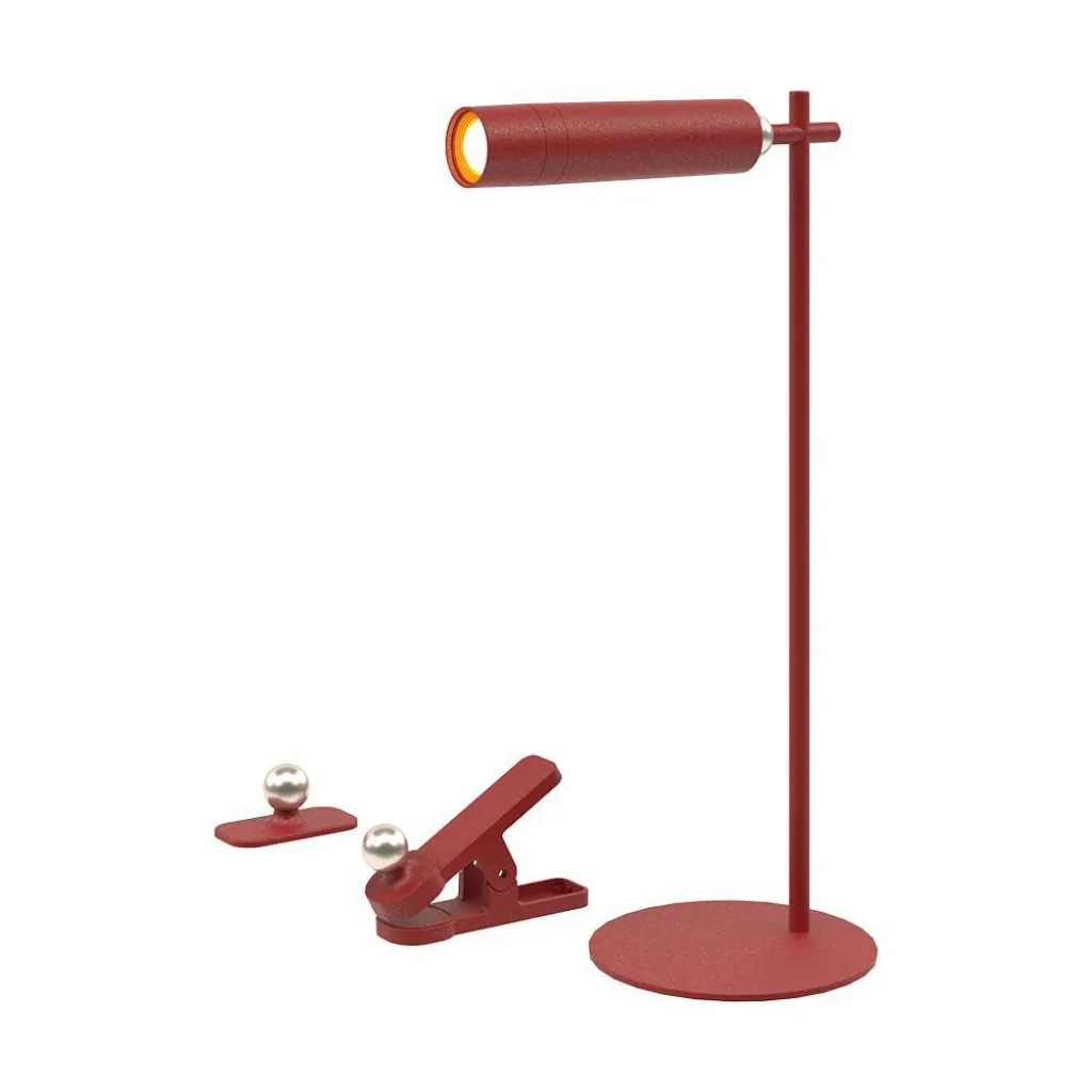 Lampada LED da Tavolo Magnetica 3W Colore Rosso Ricaricabile con USB C Touch Dimmerabile 4000K, vista generale con accessori