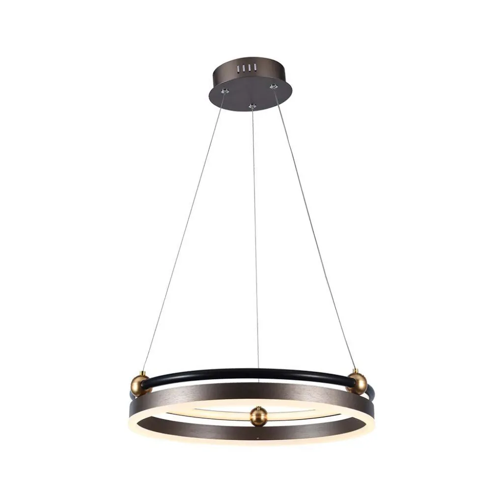 Lampadario LED a Sospensione Circolare 20W in Metallo Colore Caffè d: 42.5cm h: 110cm 3000K, vista frontale