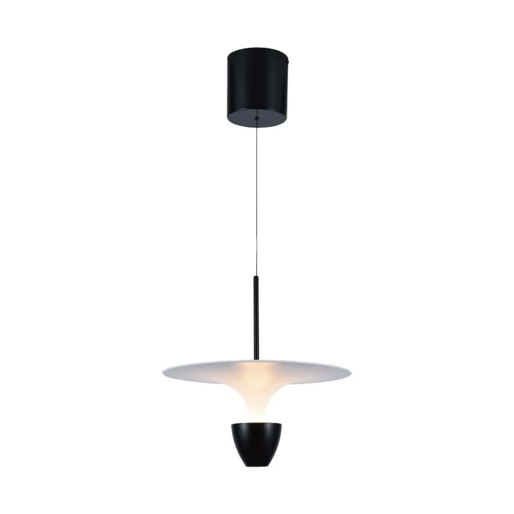 Lampadario LED 9W dal Design Moderno 30x300x173Cm Colore Bianco e Nero Altezza regolabile 3000K, vista frontale completa
