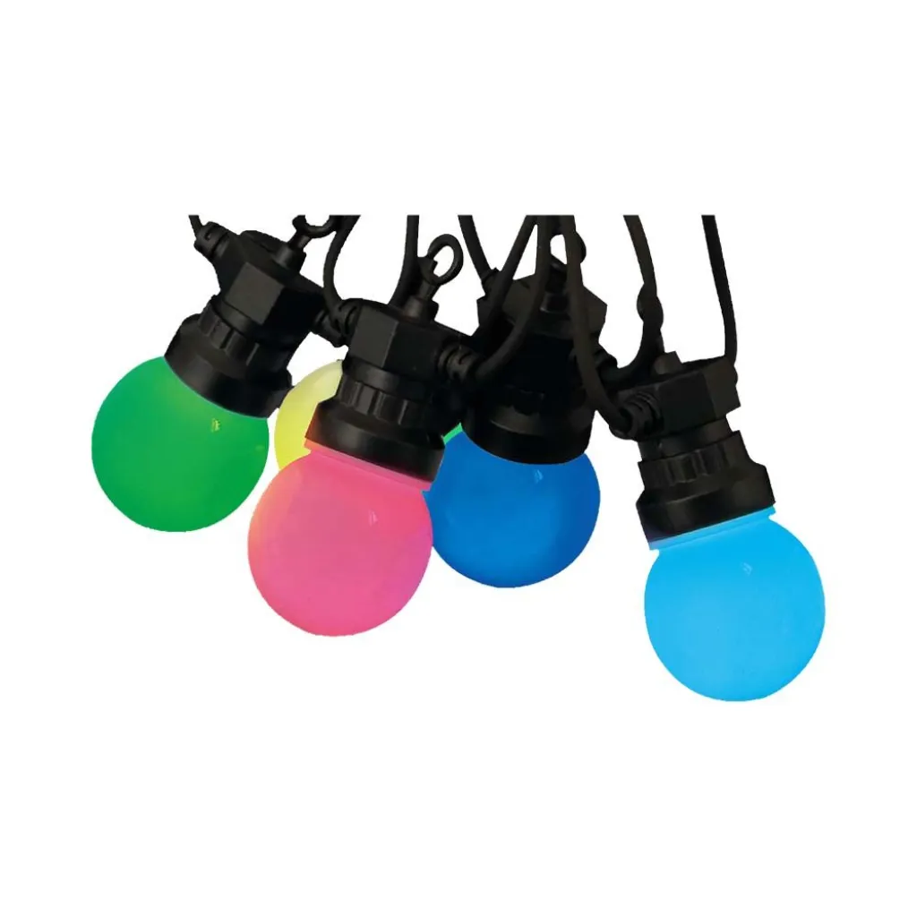 Catenaria 13m con 15 Lampadine mini Globo LED 15x0.5W RGB con Telecomando e Adattatore, dettaglio lampadine colorate