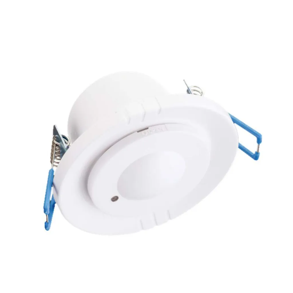 Sensore di Movimento a Microonde 300W 360 gradi Orientabile Montaggio a Incasso Colore Bianco, vista angolata