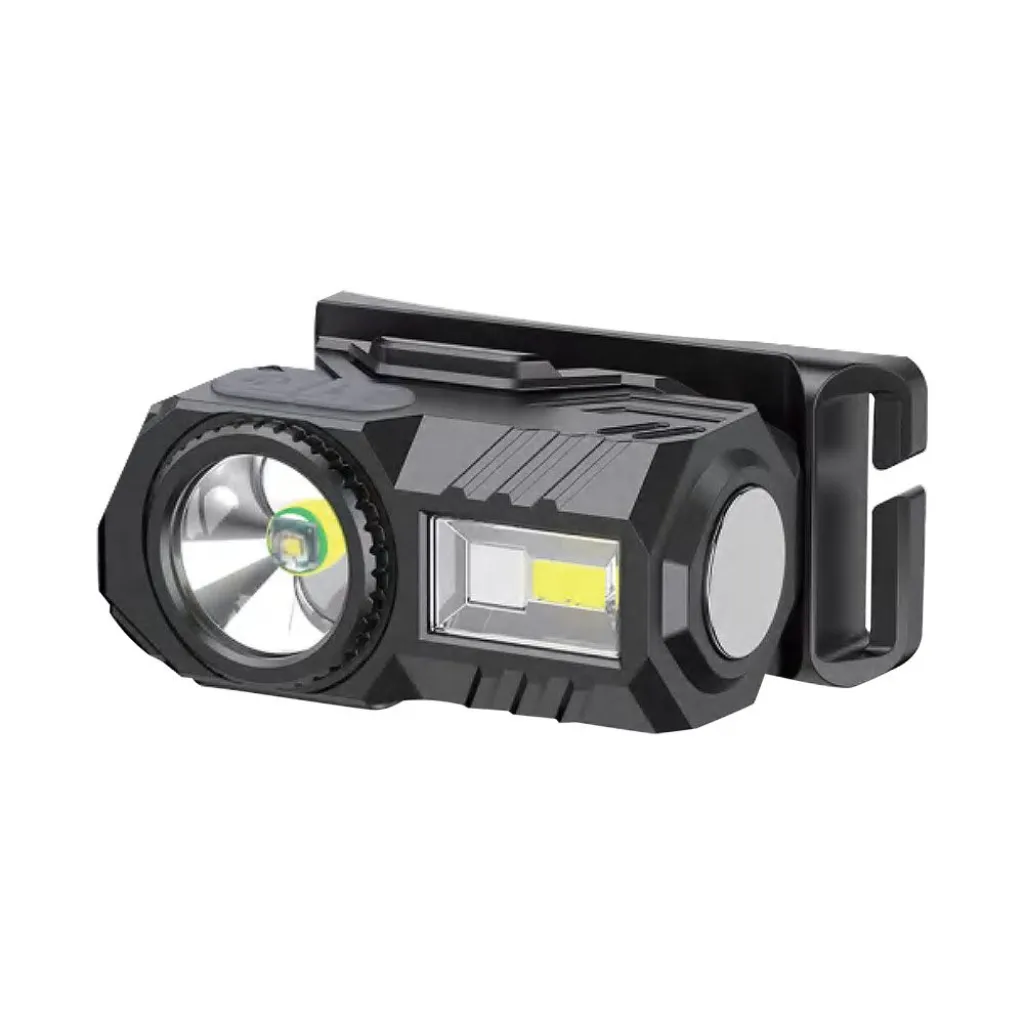 Torcia LED Frontale 3W SMD+RGB 190lm con Cintura in Silicone e Batteria Ricaricabile USB C, vista frontale angolata