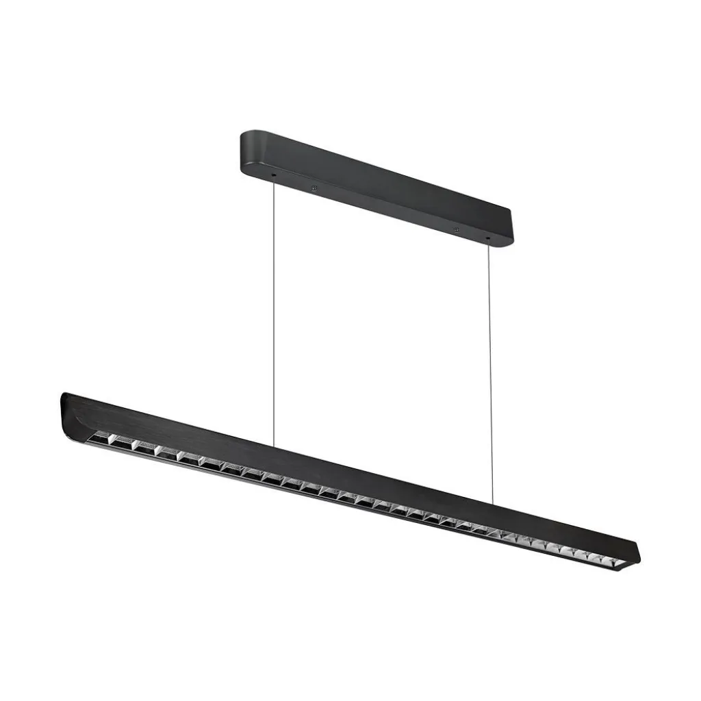 Plafoniera LED Chip Samsung a Sospensione 36W Lineare Colore Nero 1227x50x60mm 3in1, vista angolata frontale