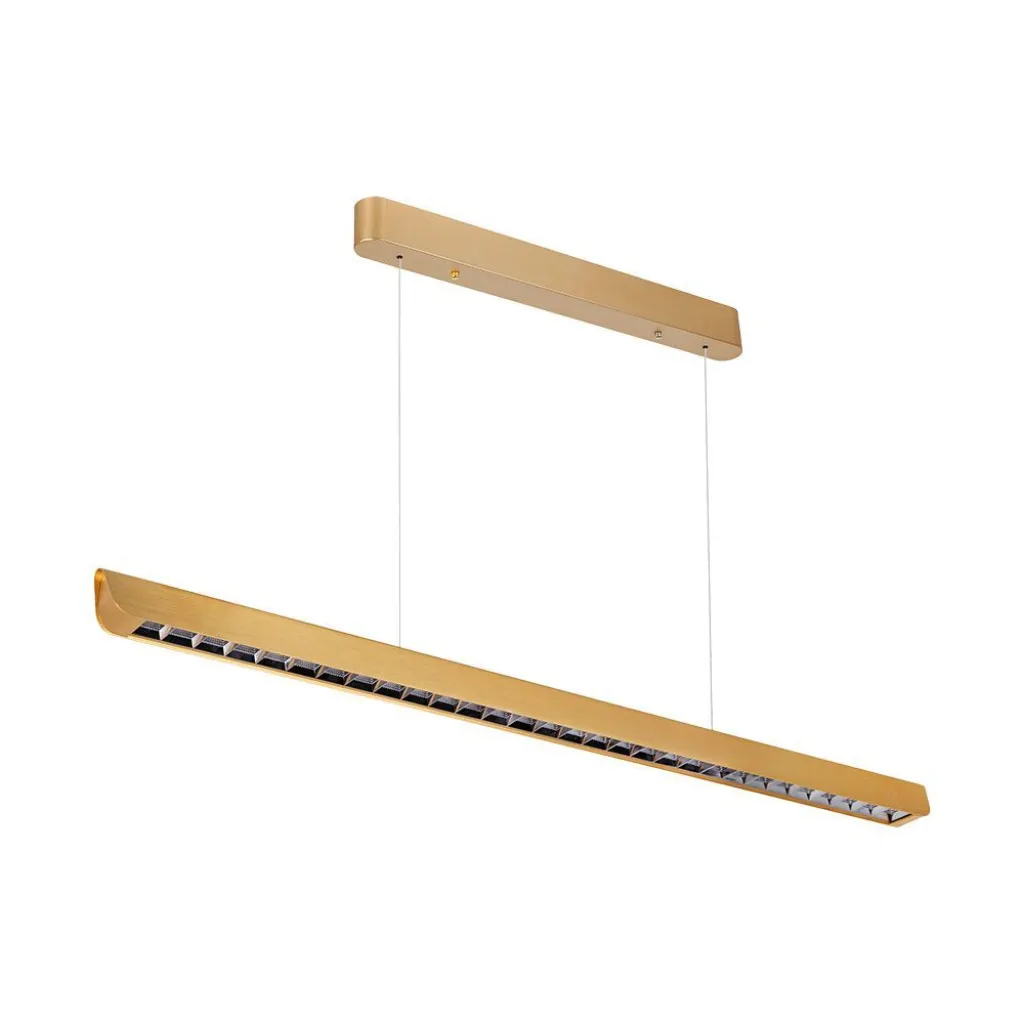 Plafoniera LED Chip Samsung a Sospensione 36W Lineare Colore Oro opaco 1227x50x60mm 3in1, vista angolata
