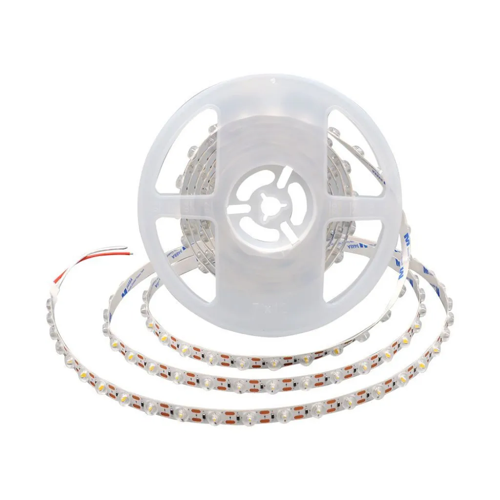 Strip LED SMD2835 con Lenti 170 gradi 16.5W/m 5m 48LED/m 24V 6500K 11mm, vista del rotolo e striscia