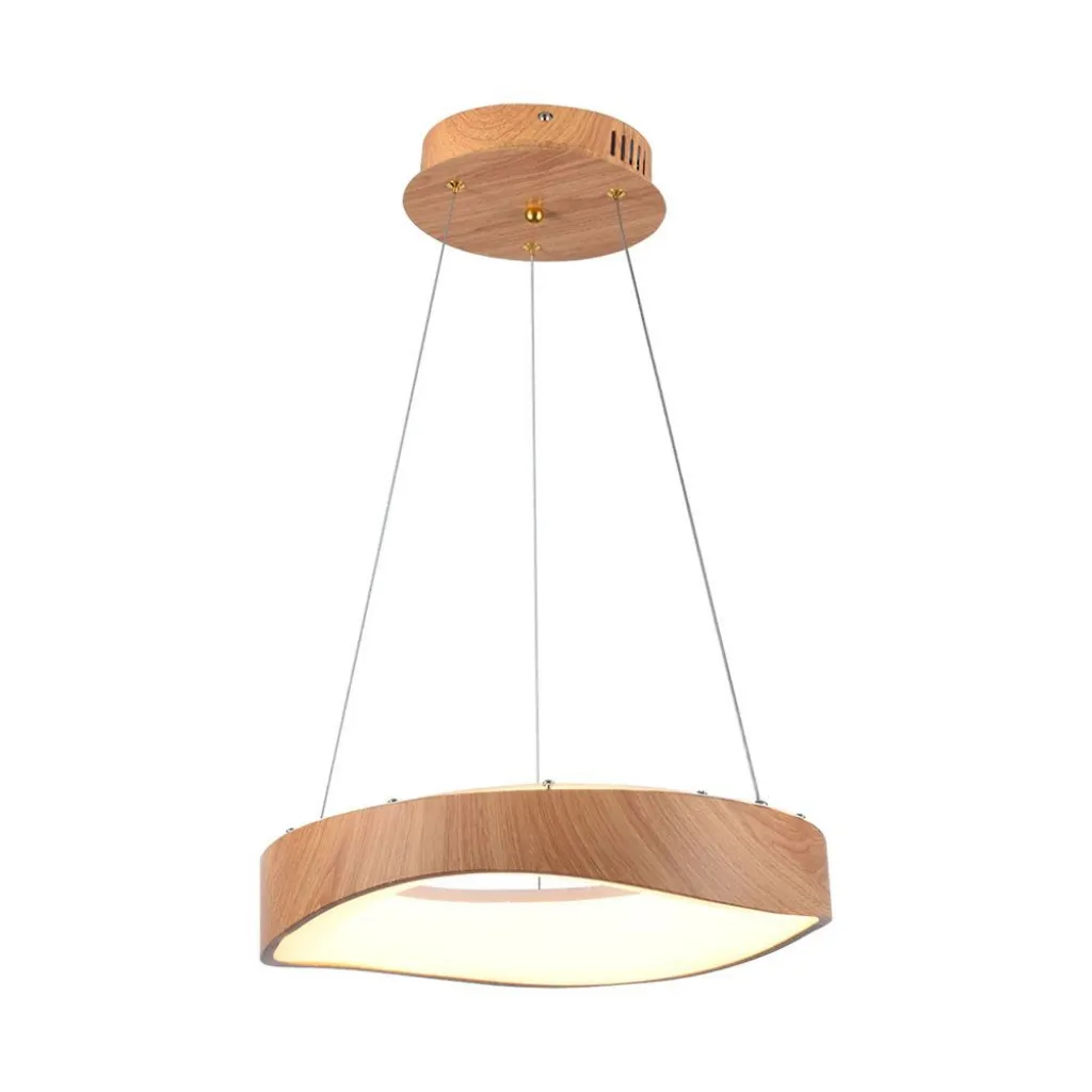 Lampadario LED a Sospensione 18W dal Design Moderno Circolare Colore Legno D400xH1400mm 3000K, vista frontale angolata