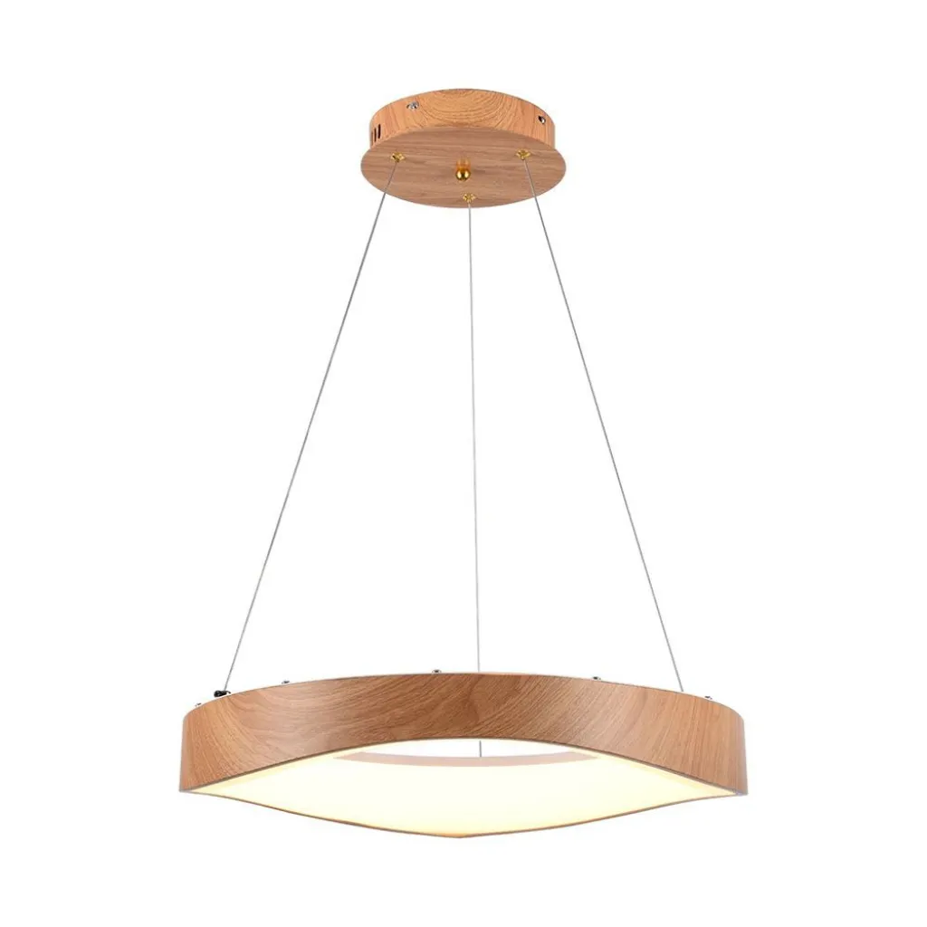 Lampadario LED a Sospensione 25W dal Design Moderno Circolare Colore Legno D500xH1400mm 3000K, vista angolata frontale