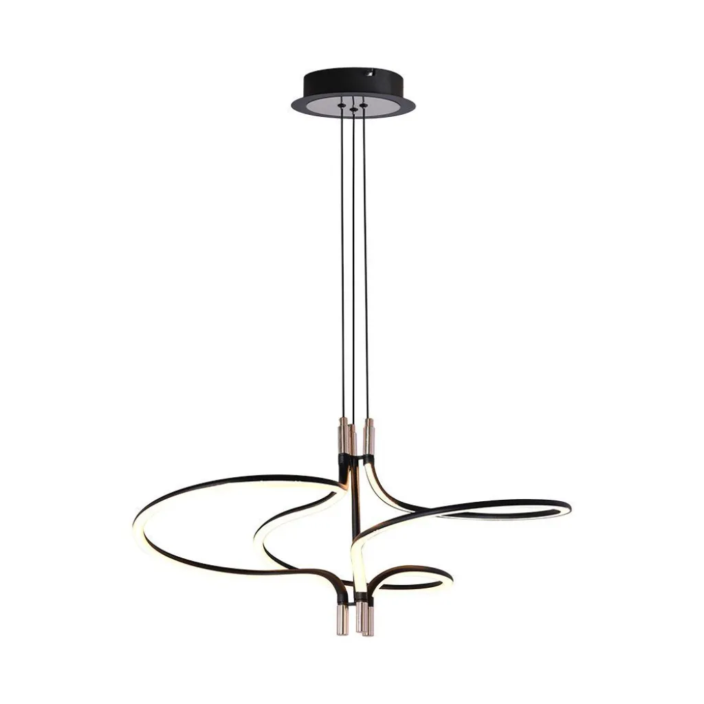 Lampadario LED a Sospensione 30W dal Design Moderno in Metallo Colore Nero e Oro H1200x560mm 3000K, vista frontale