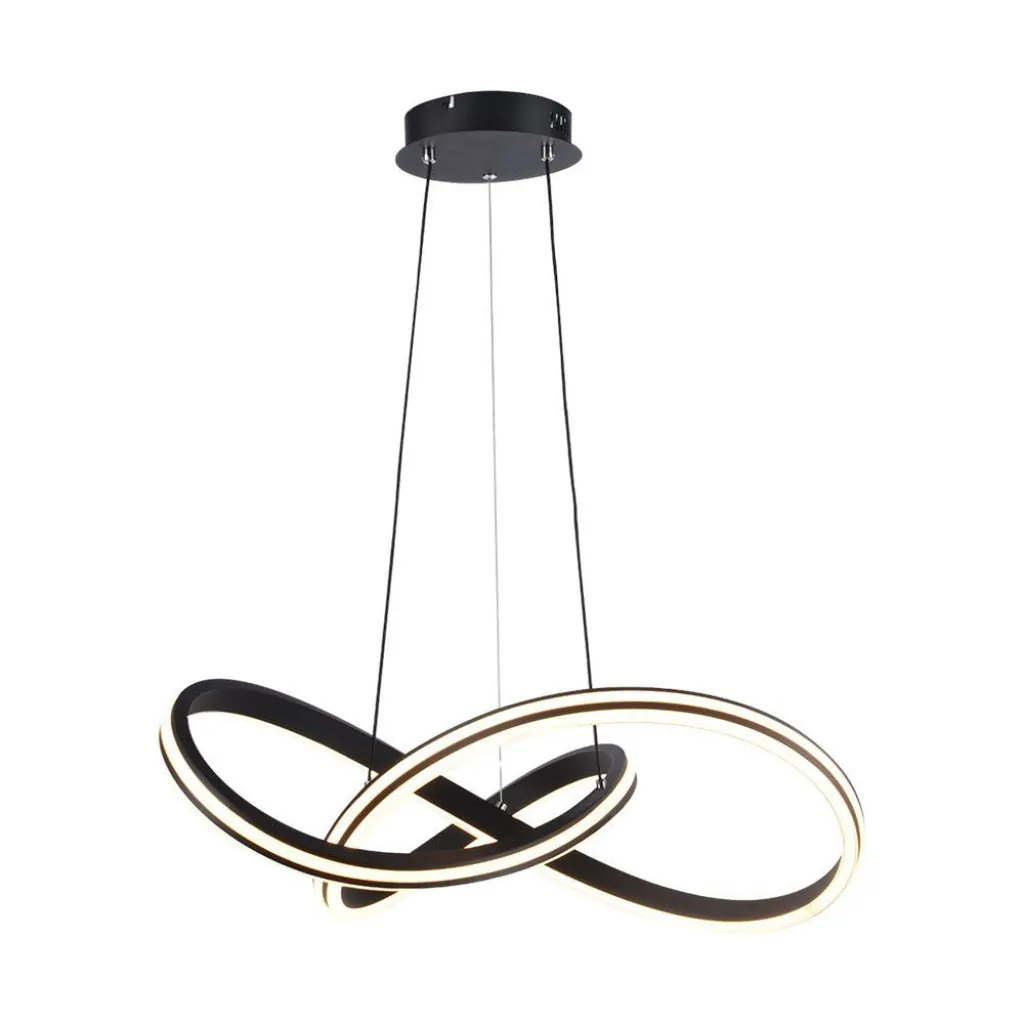 Lampadario LED a Sospensione 40W dal Design Moderno in Metallo Colore Nero H1220x600mm CCT 3in1, vista angolata