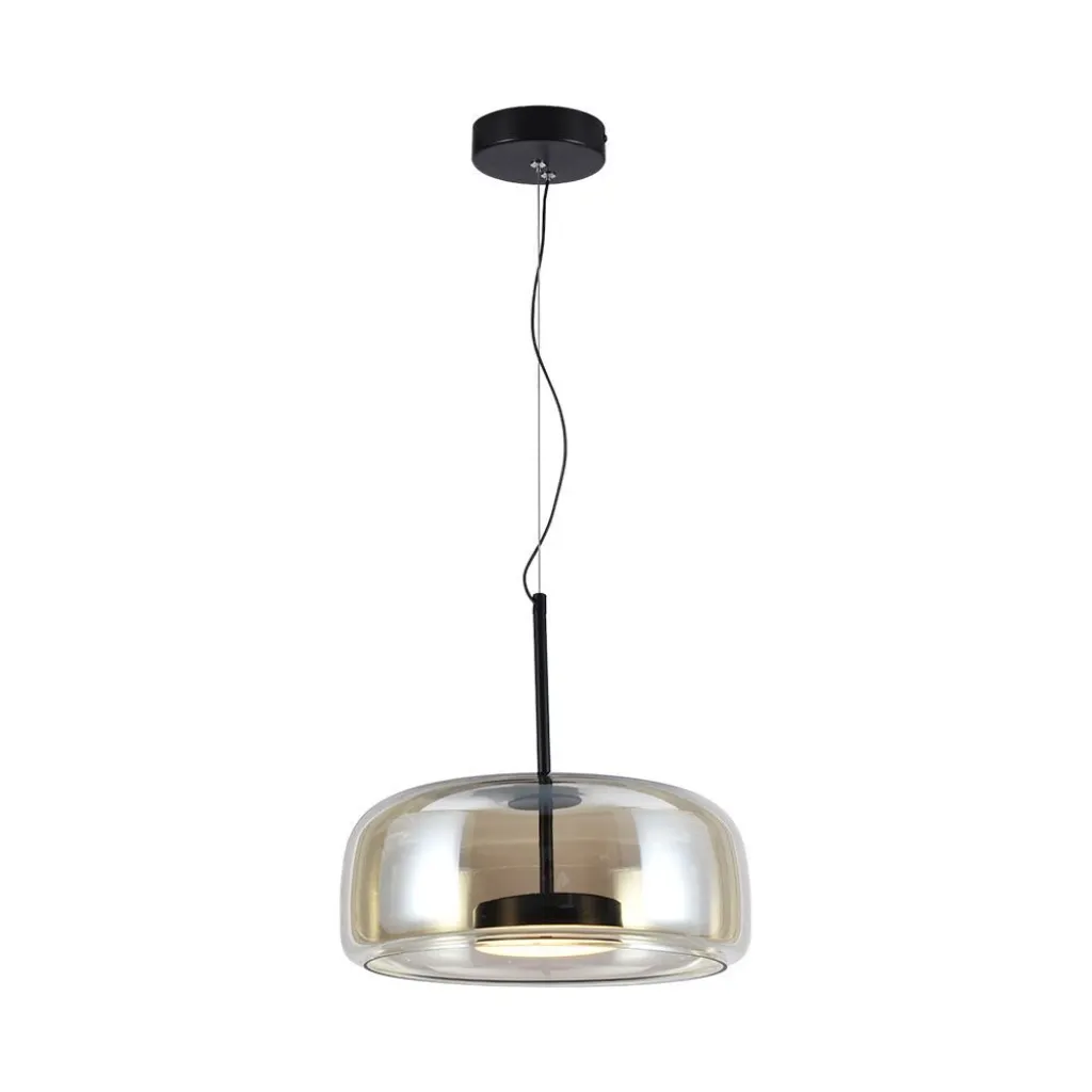 Lampada LED a Sospensione 6W in Metallo e Vetro, Colore Nero con Finiture Ambrate, H1350x330mm, 3000K, vista frontale