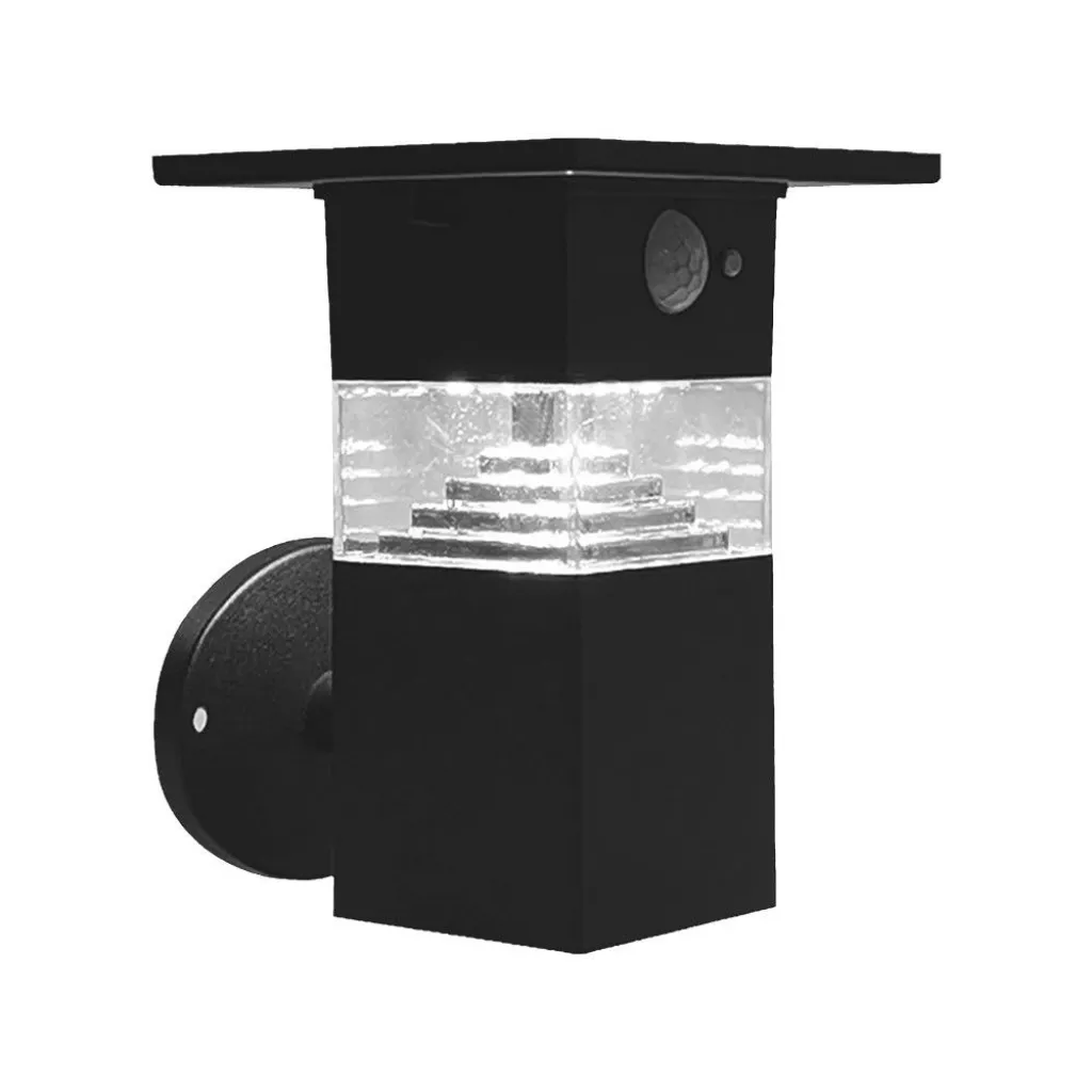 Lampada LED da Giardino con Pannello solare e Sensore PIR 3W Corpo Nero 162x145x170mm 3000K, vista frontale