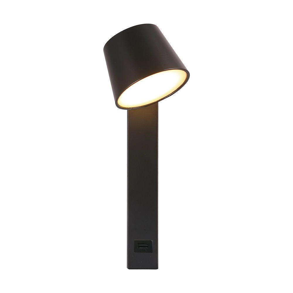 Applique LED da Muro 8W dal Design Cilindrico con Porta USB e Angolo del Fascio Luminoso Regolabile 180 gradi in Metallo Colore Nero 3000K, vista frontale