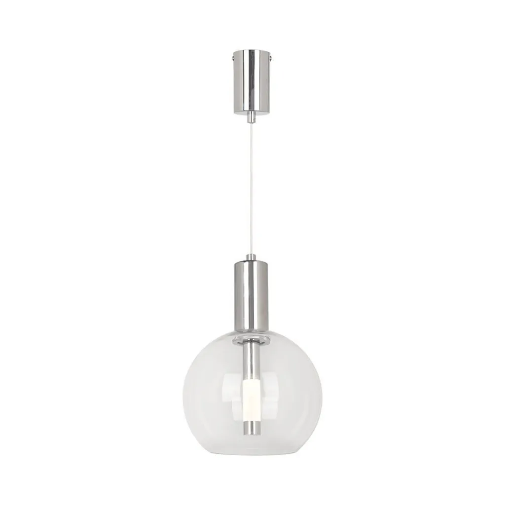 Lampadario LED a Sospensione 5W dal Design Contemporaneo con Sfera in Vetro Trasparente 200x1905mm Colore Acciaio Finitura Elegante 3000K, vista frontale