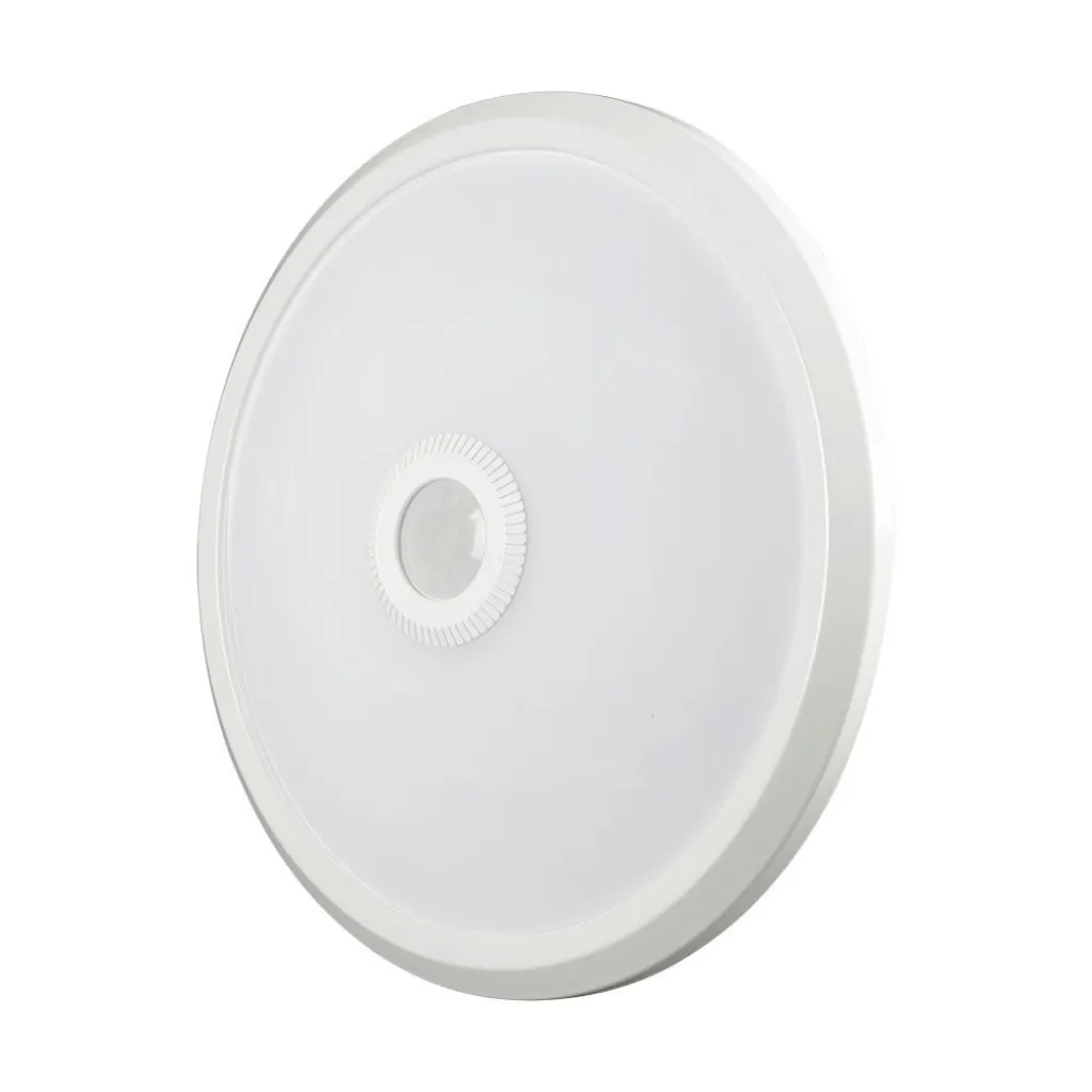 Plafoniera LED Chip Samsung Rotonda 12W con Sensore PIR Colore Bianco 3in1, vista angolata