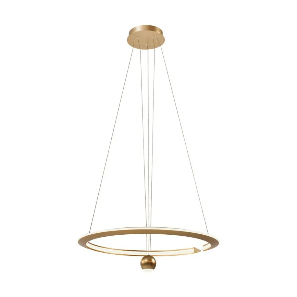 Lampadario LED a Sospensione Circolare 45W dal Design Regolabile Moderno e Elegante in Metallo 620x1200mm Colore Oro Spazzolato 4000K, vista frontale