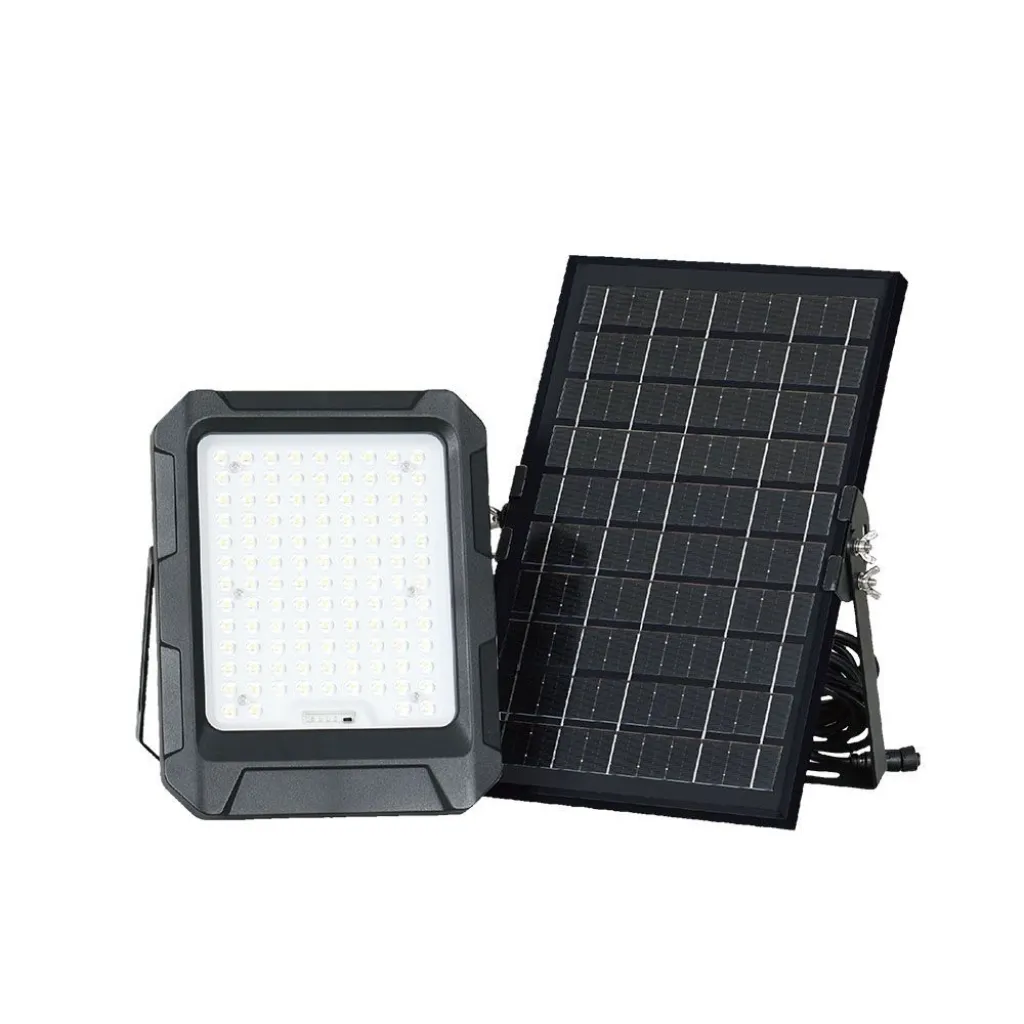 Faro LED con Pannello Solare 10W Telecomando Batteria sostituibile Cavo 3m Nero 4000K, vista frontale