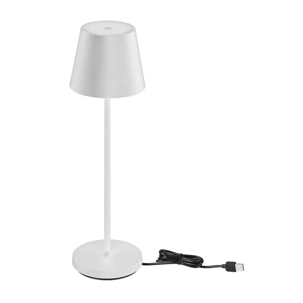 Lampada LED da Tavolo 1.5W Colore Bianco in Alluminio con caricatore Wireless e Touch Dimmerabile 3000K, vista frontale con cavo