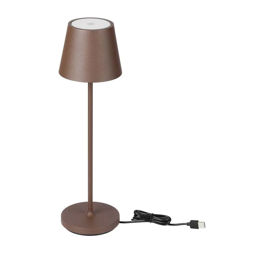 Lampada LED da Tavolo 1.5W Colore Corten in Alluminio con caricatore Wireless e Touch Dimmerabile 3000K, vista frontale con cavo