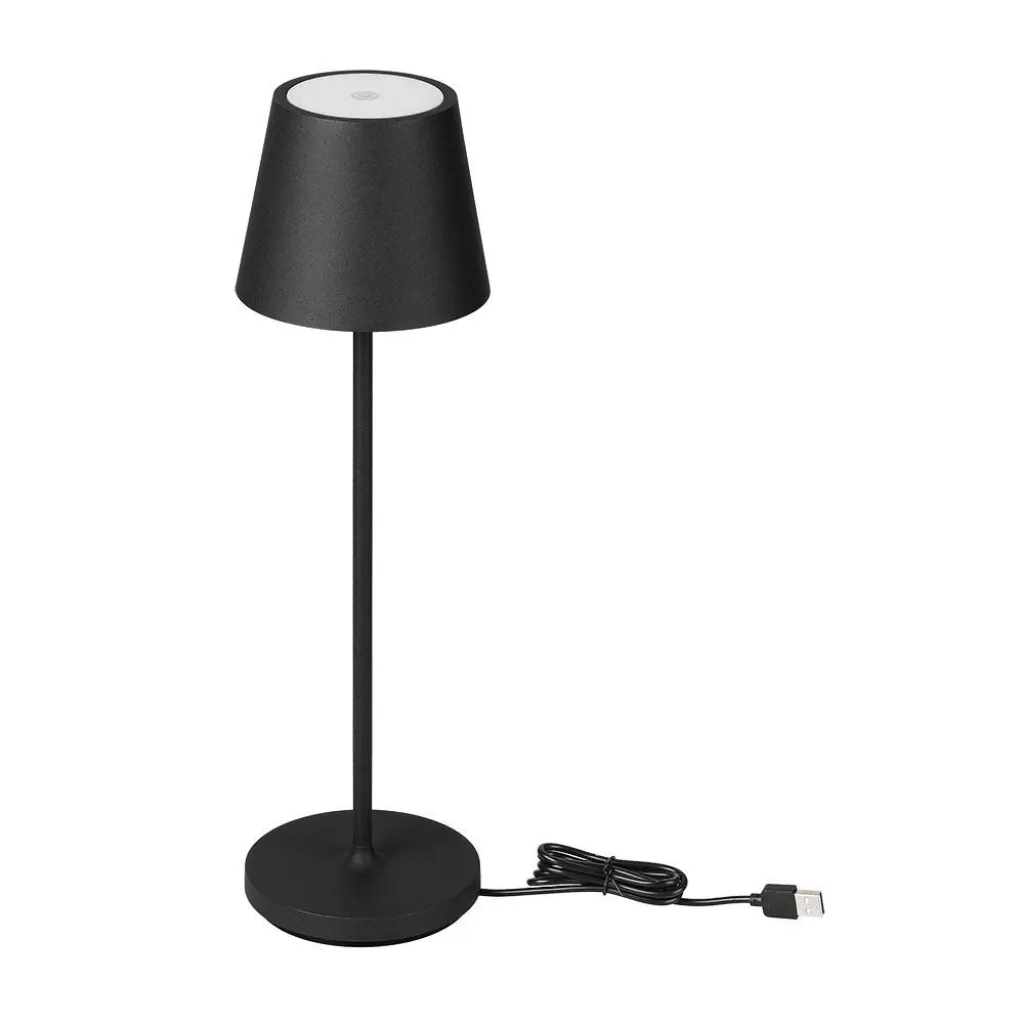 Lampada LED da Tavolo 1.5W Colore Nero in Alluminio con caricatore Wireless e Touch Dimmerabile 3000K, vista frontale con cavo