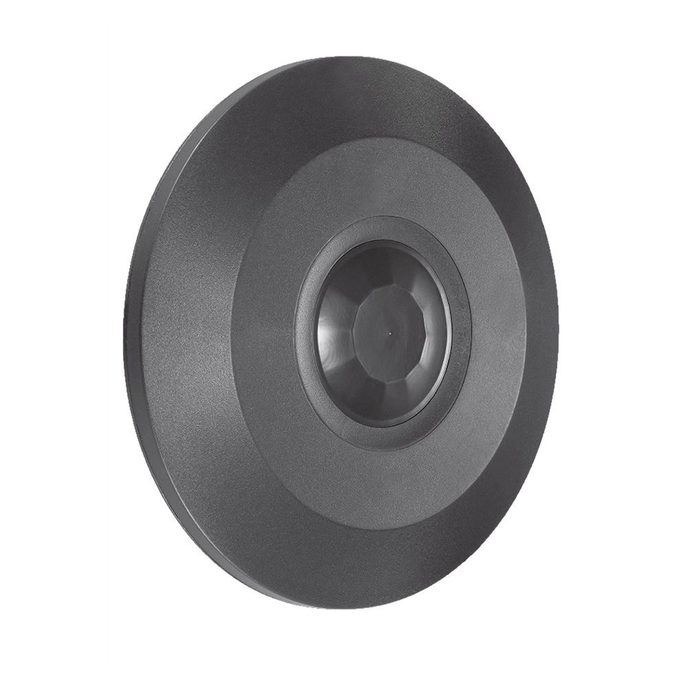 Sensore PIR Piatto a Infrarossi Rilevamento a 360 gradi Montaggio a Plafone (Max. 1000W) Colore Nero, vista frontale