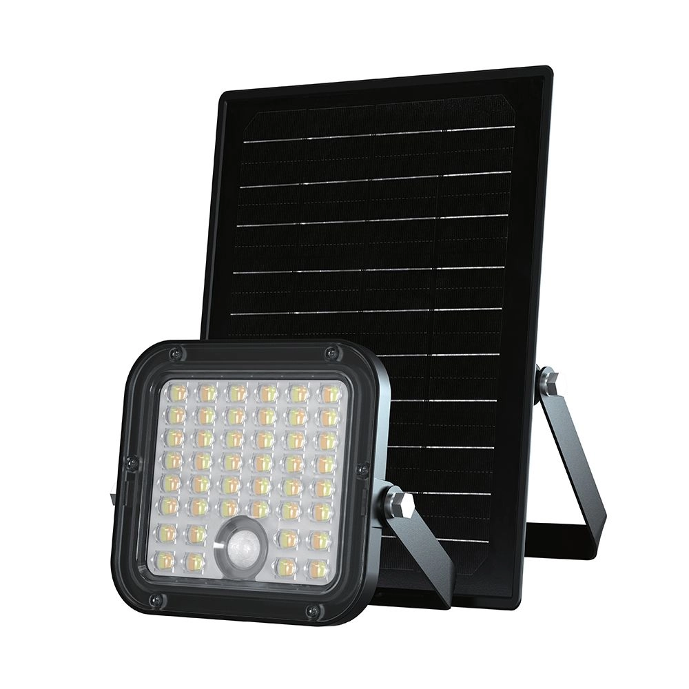 Faro LED Solare 10W con Telecomando Batteria LFP Cavo 5m CCT Nero, vista frontale