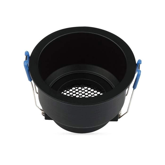 Portafaretto LED da Incasso GU10 Rotondo con Griglia Nido d’Ape Antiriflesso in Alluminio Nero, vista angolata dall'alto