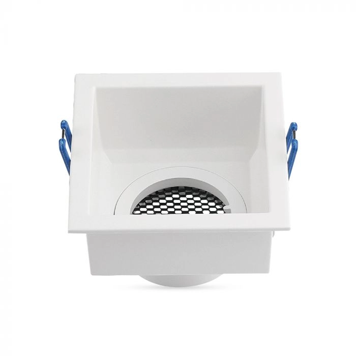 Portafaretto LED da Incasso GU10 Quadrato con Griglia Nido d’Ape Antiriflesso in Alluminio Bianco, vista frontale