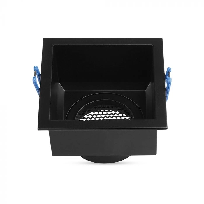 Portafaretto LED da Incasso GU10 Quadrato con Griglia Nido d’Ape Antiriflesso in Alluminio Nero, vista frontale